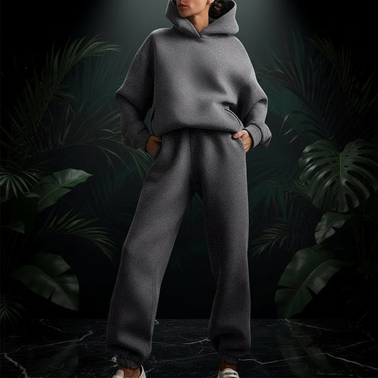 Women'S Tracksuit Suit Autumn Fashion Warm Hoodie Sweatshirts Two Pieces Oversized Solid Casual Hoody Pullovers Long Pant Sets