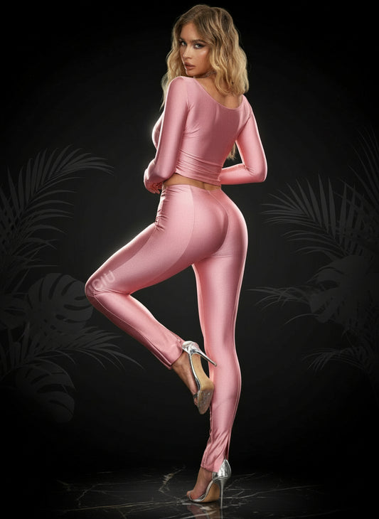 Women'S Solid Color Top and Skirt Set with Sweetheart Neckline