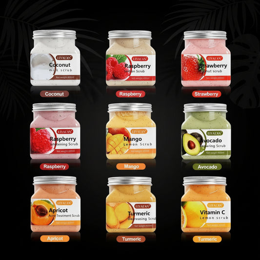 Fruit Sea Salt Body Scrub Skin Smooth Softens Cuticles Moisturizing Exfoliating Avocado Strawberry Apricot Sherbet Body Scrub