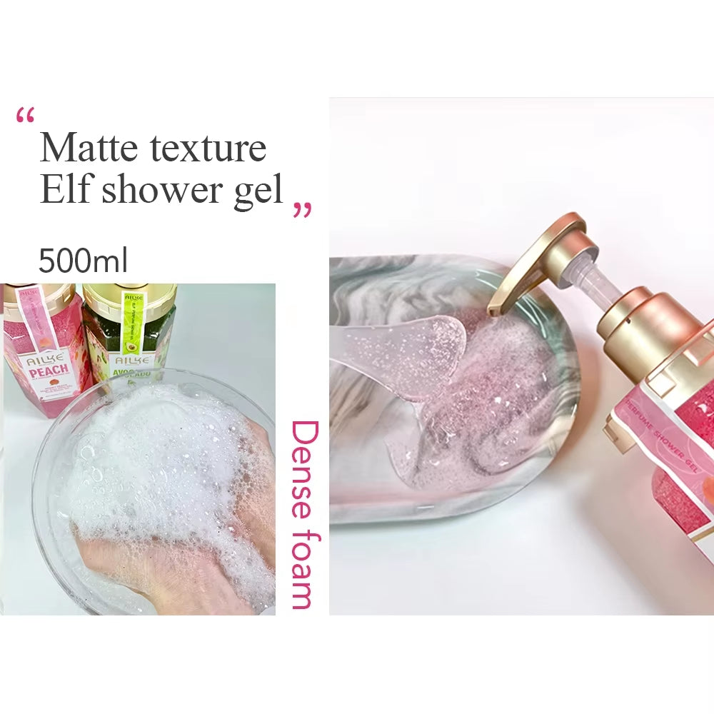 AILKE Peach Shower Gel Women Body Wash Care Best Moisturizing Exfoliating Brightening Scrub Fragrant Shampoo Bath Foam Female