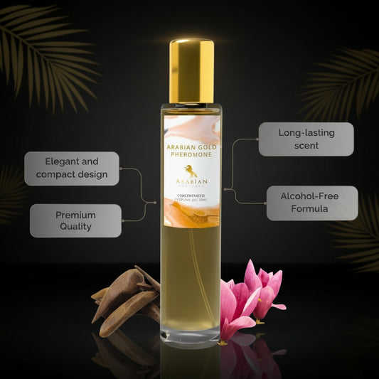 Arabian Gold Pheromone Roll-on Perfume Oil | Concentrated Fragrance | Long Lasting Oil Based Perfume for Men and Women | Travel Size Bottle Alcohol-Free (15ml)