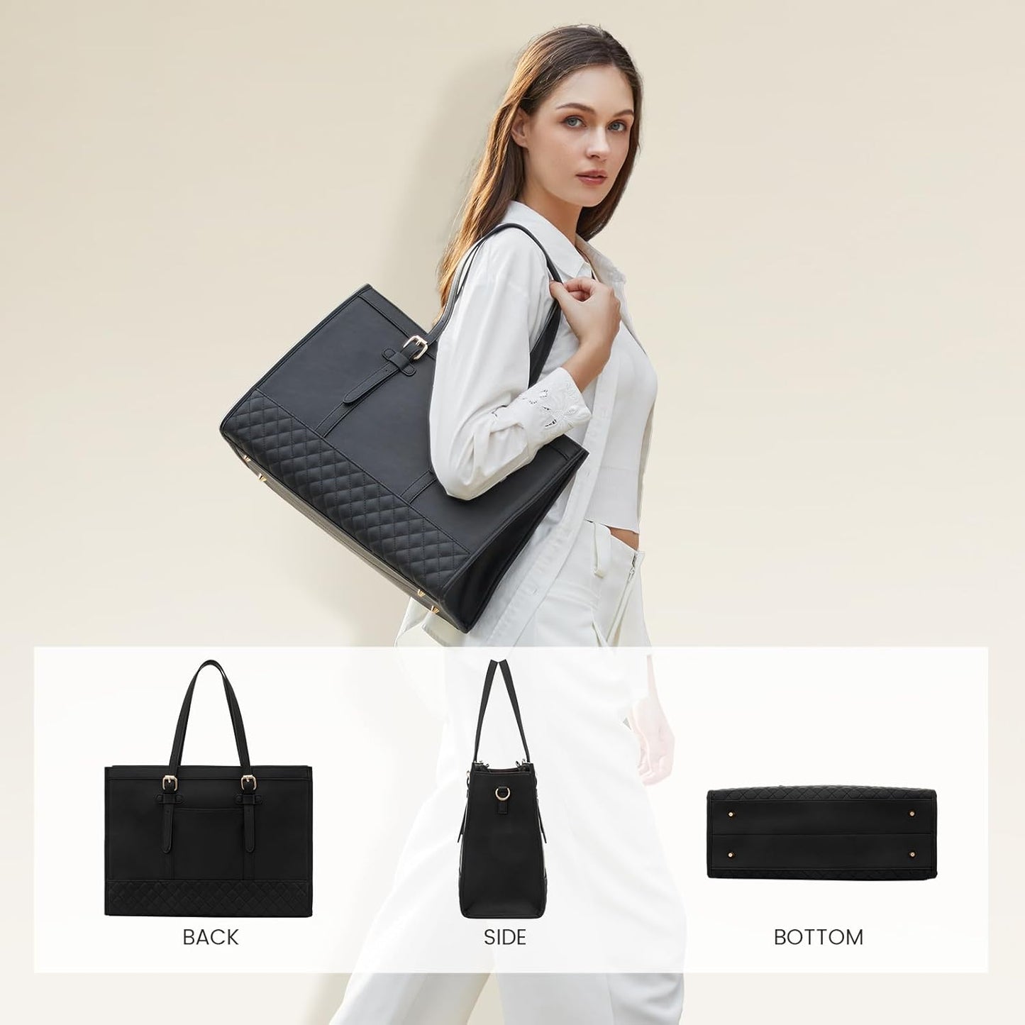 LOVEVOOK Fashion Laptop Tote Bag for Women, 15.6 inch, Black
