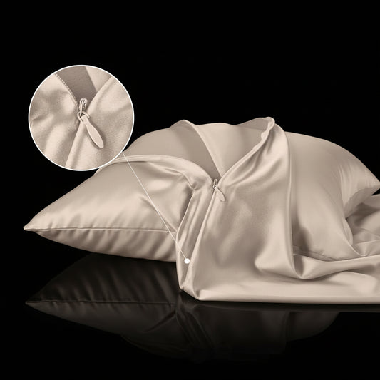 Silk Pillowcase for Hair and Skin, Mulberry Silk Pillow Cases Standard Size, Anti Acne Cooling Sleep Both Sides Natural Silk Satin Pillow Covers with Hidden Zipper, Gifts for Women Men, Champagne