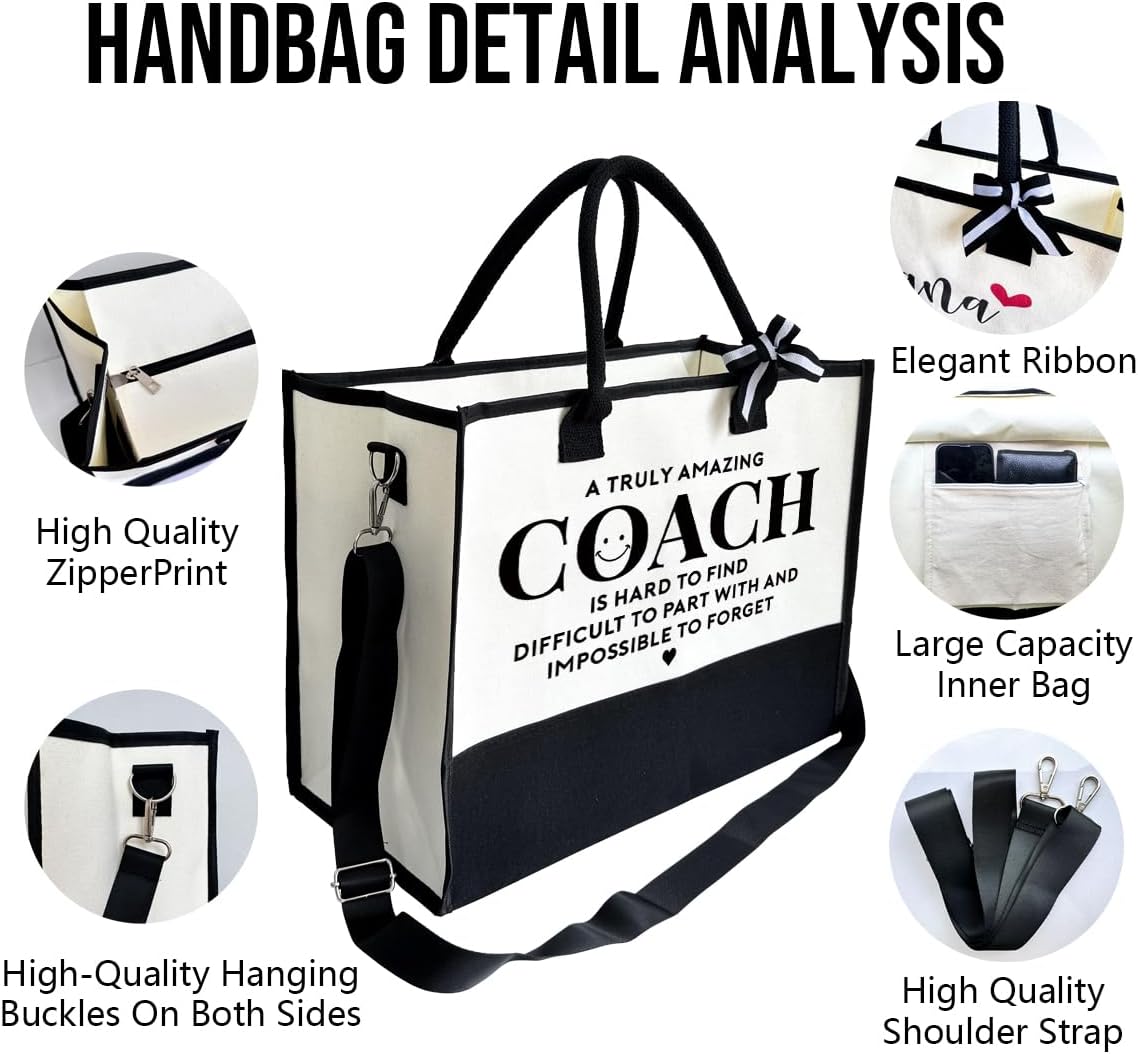 Amazing Coach Tote Bag, Canvas Tote Bag for Women, Shoulder Beach Bag, Thank You Gift for Female Coach, Coach Gifts for Women, Travel Bag Gifts for Coach, Canvas Tote Bag With Zipper, Makeup Bag