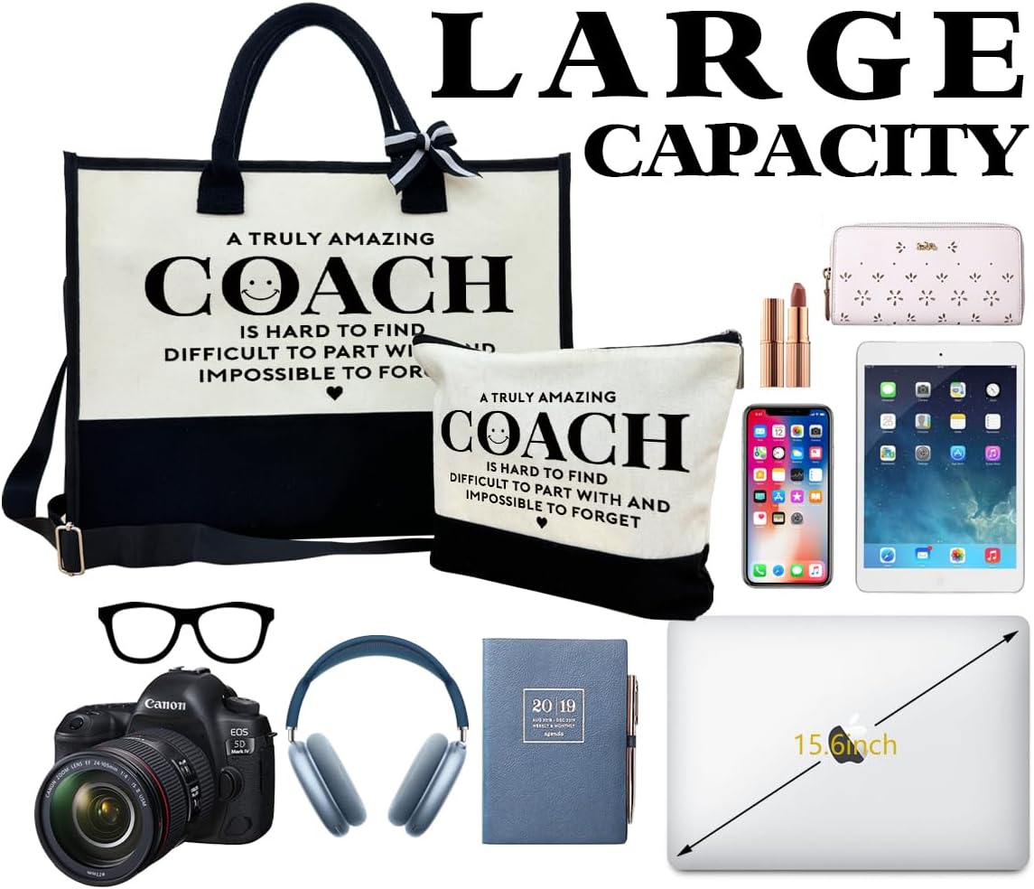 Amazing Coach Tote Bag, Canvas Tote Bag for Women, Shoulder Beach Bag, Thank You Gift for Female Coach, Coach Gifts for Women, Travel Bag Gifts for Coach, Canvas Tote Bag With Zipper, Makeup Bag