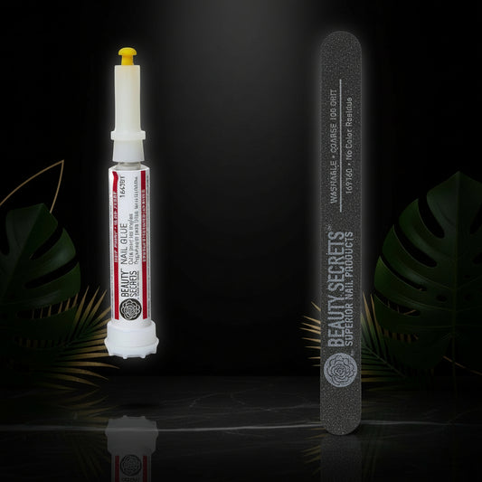 Beauty Secrets Drip & Clog Proof Nail Glue (1 Pack) Bundled with Nail File Black Coarse 100 Grit by Beauty Secrets