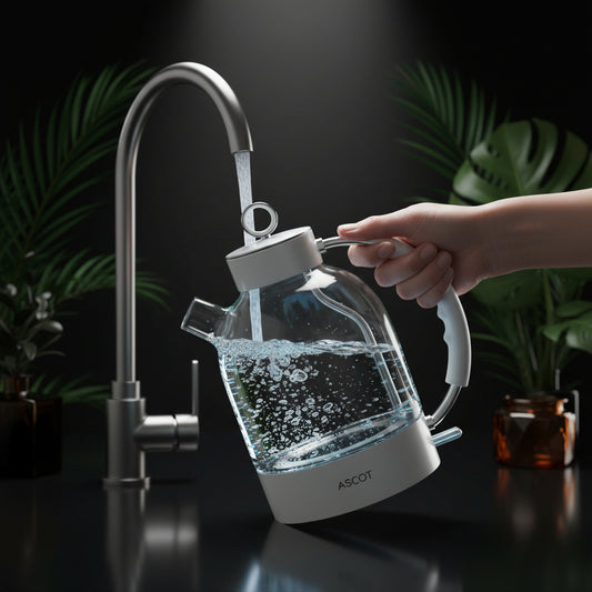 ASCOT Electric Kettle, Glass Electric Tea Kettle Gifts for Men/Women/Family 1.5L 1500W Borosilicate Glass Tea Heater, with Auto Shut-Off and Boil-Dry Protection (Polar White)