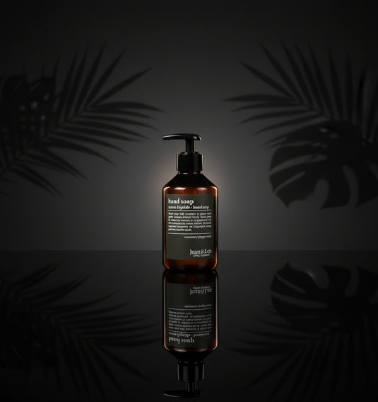 Jean & Len Handzeep Rozemarijn & Gember, reinigt gestreste handen, voor dagelijks gebruik, vloeibare zeep in navulbare pompdispenser, zonder parabenen, siliconen & microplastics, 250 ml