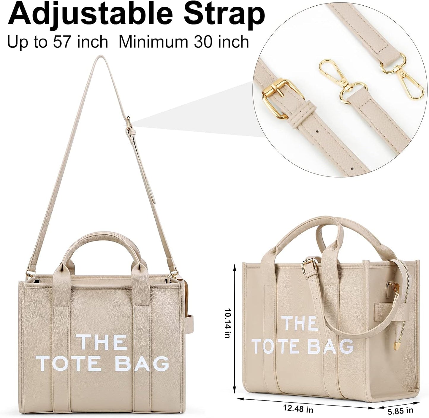 JQWSVE The Tote Bags for Women Handbag Tote Purse with Zipper PU Leather Crossbody Bag for Office, Travel, School, Pu-beige