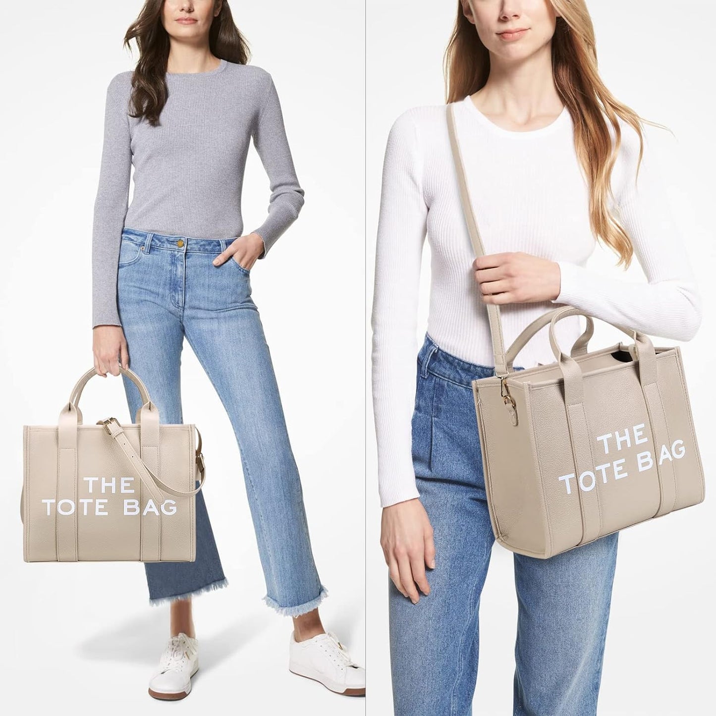 JQWSVE The Tote Bags for Women Handbag Tote Purse with Zipper PU Leather Crossbody Bag for Office, Travel, School, Pu-beige