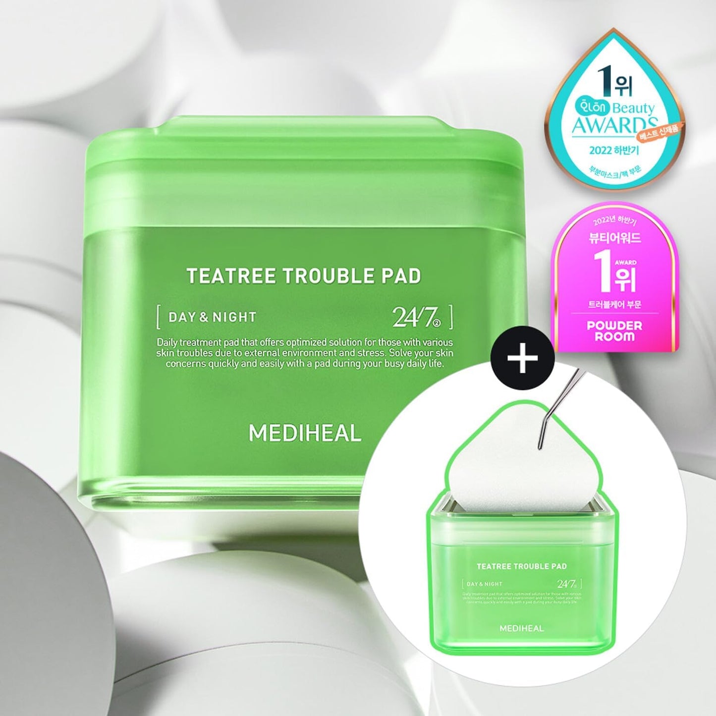 MEDIHEAL Teatree Trouble Toner Pads voor het gezicht met Tea Tree & Lactobacillus - Verzachtende wattenschijfjes voor gevoelige en acnegevoelige huid, veganistisch gaas, 100 pads