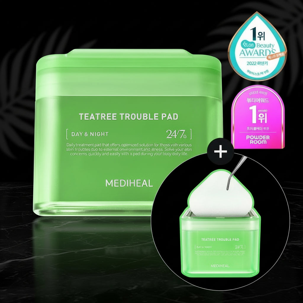 MEDIHEAL Teatree Trouble Toner Pads voor het gezicht met Tea Tree & Lactobacillus - Verzachtende wattenschijfjes voor gevoelige en acnegevoelige huid, veganistisch gaas, 100 pads