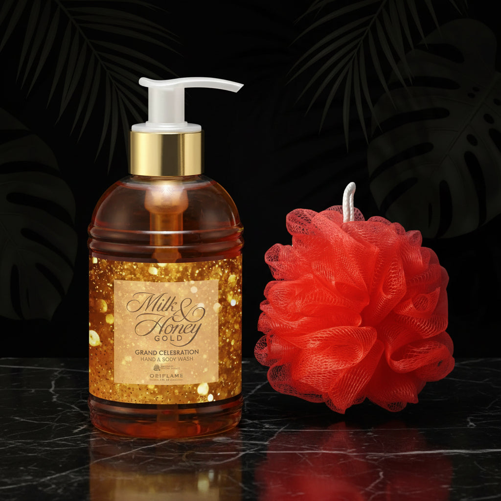 Grand Celebration Hand & Body Wash and Soft Loofah Sponge Body Bath for Men & Women (Color May Vary)(Combo) (by Ori Flame)