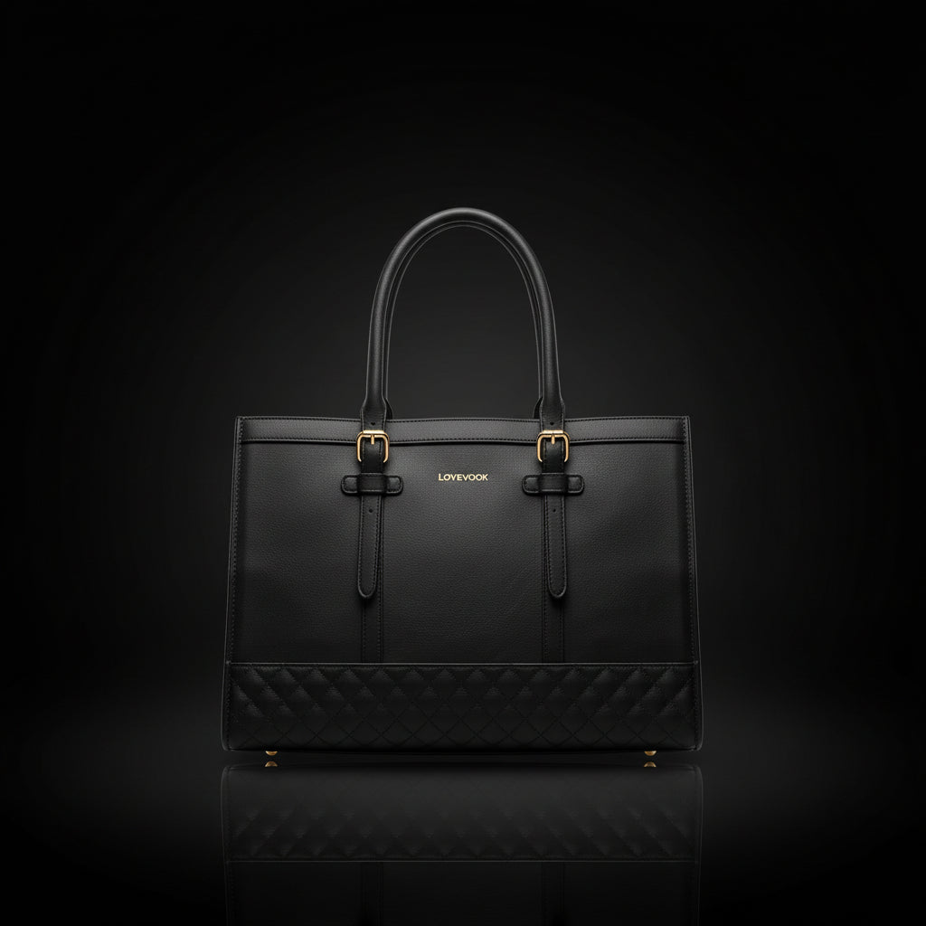 LOVEVOOK Fashion Laptop Tote Bag for Women, 15.6 inch, Black