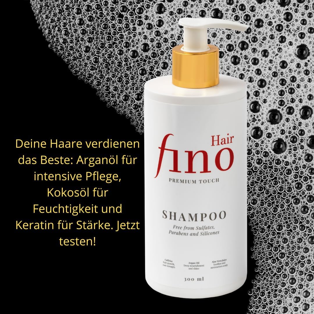 fino Hair Shampoo – Diepe Haarverzorging met Cafeïne, Biotine, Hyaluronzuur & Arganolie – Zonder Sulfaten & Parabenen – 300ml