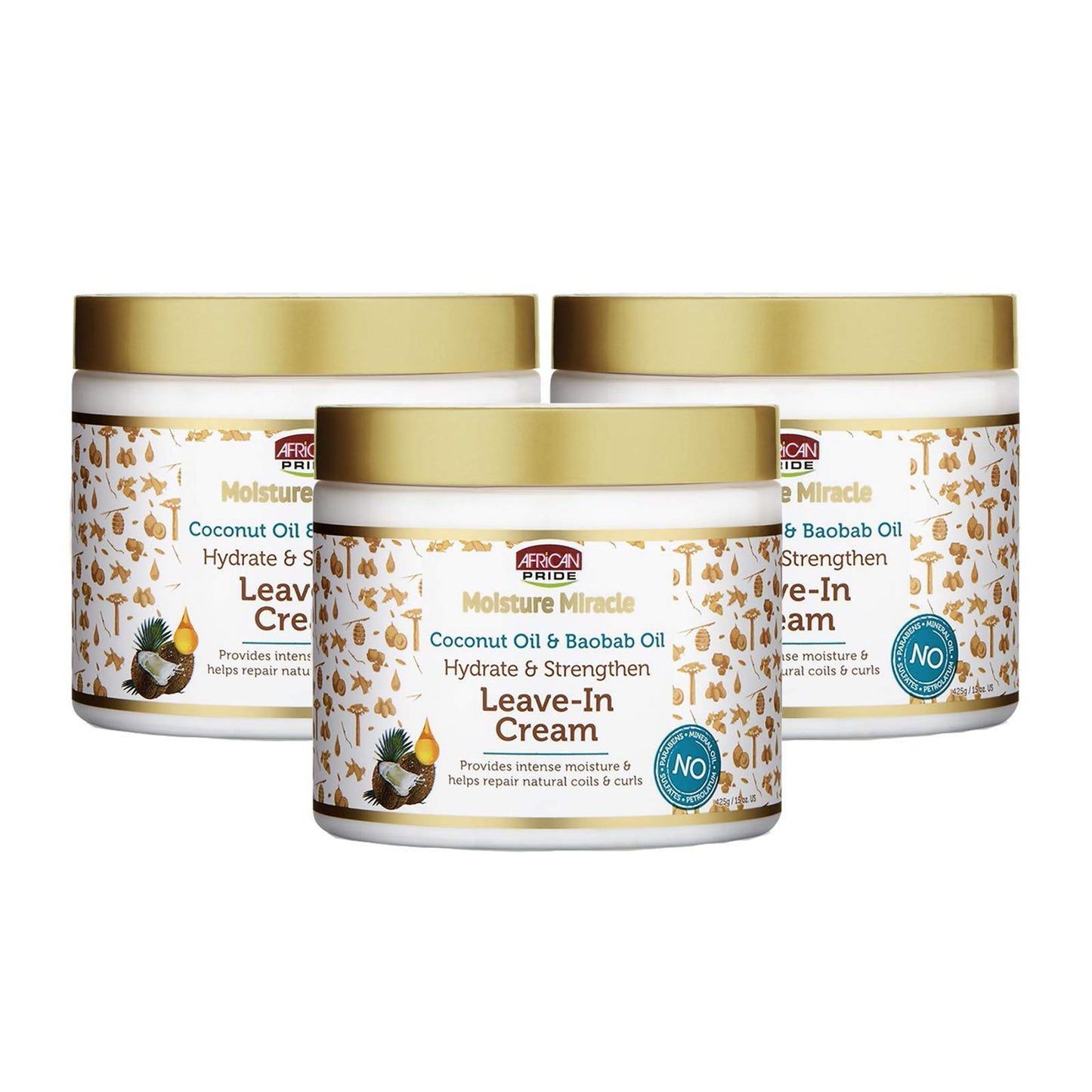 African Pride Moisture Miracle Coconut Oil & Baobab Oil Leave-In Hair Cream - Provides Intense Moisture & Helps Repair Natural Coils & Curls, Hydrates & Strengthens, 18 oz