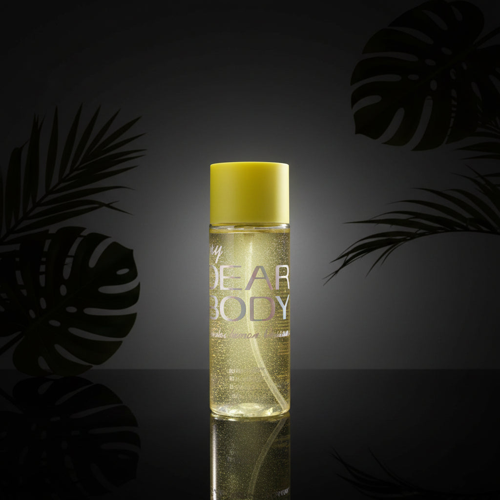 A bottle of perfume essential oil with a purple cap and label that reads 'my DEAR BOLU'.