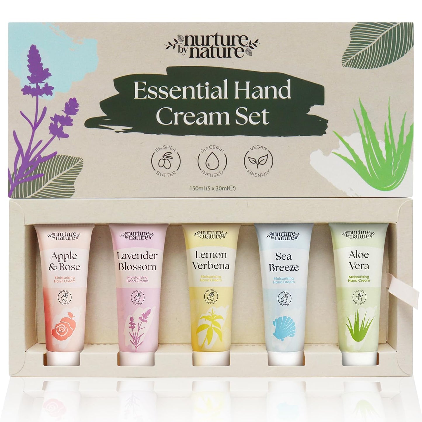 Hand Cream Gift Set from Nurture by Nature, 5pcs, Hand Lotion Travel Size, Enriched with 6% Shea Butter & Glycerin, Hand Cream for Women, Dry Skin, Mini Hand Cream Set, Hand Lotion Gift Set for Women
