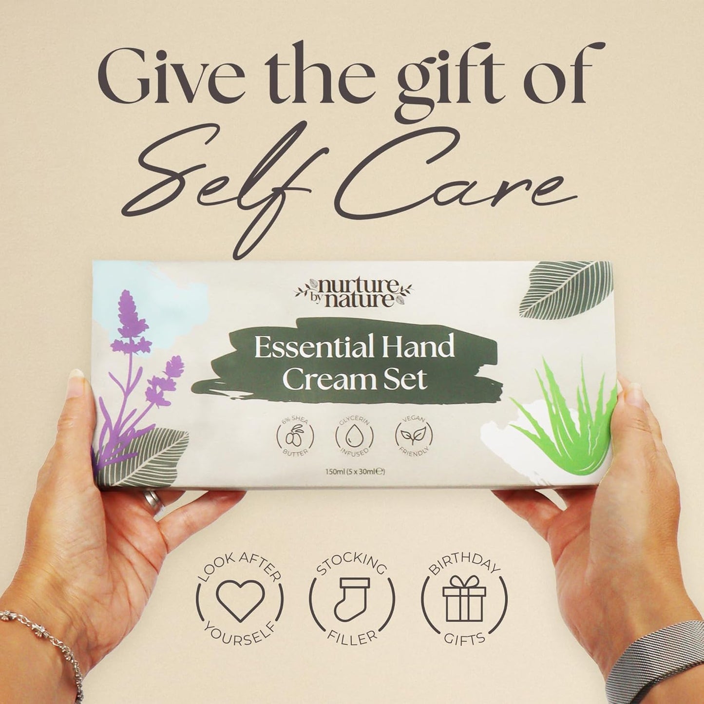 Hand Cream Gift Set from Nurture by Nature, 5pcs, Hand Lotion Travel Size, Enriched with 6% Shea Butter & Glycerin, Hand Cream for Women, Dry Skin, Mini Hand Cream Set, Hand Lotion Gift Set for Women