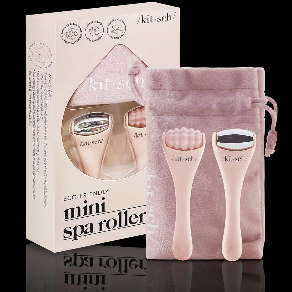 Kitsch Mini Ice Roller & Mini Face Roller Set with Pouch - Ice Roller for Face and Eye Puffiness | Facial Roller & Facial Massage Roller | Facial Roller for Puffy Eyes | Face Ice Roller (Blush)