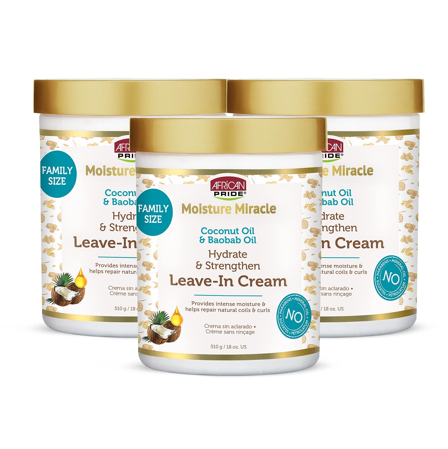 African Pride Moisture Miracle Coconut Oil & Baobab Oil Leave-In Hair Cream - Provides Intense Moisture & Helps Repair Natural Coils & Curls, Hydrates & Strengthens, 18 oz