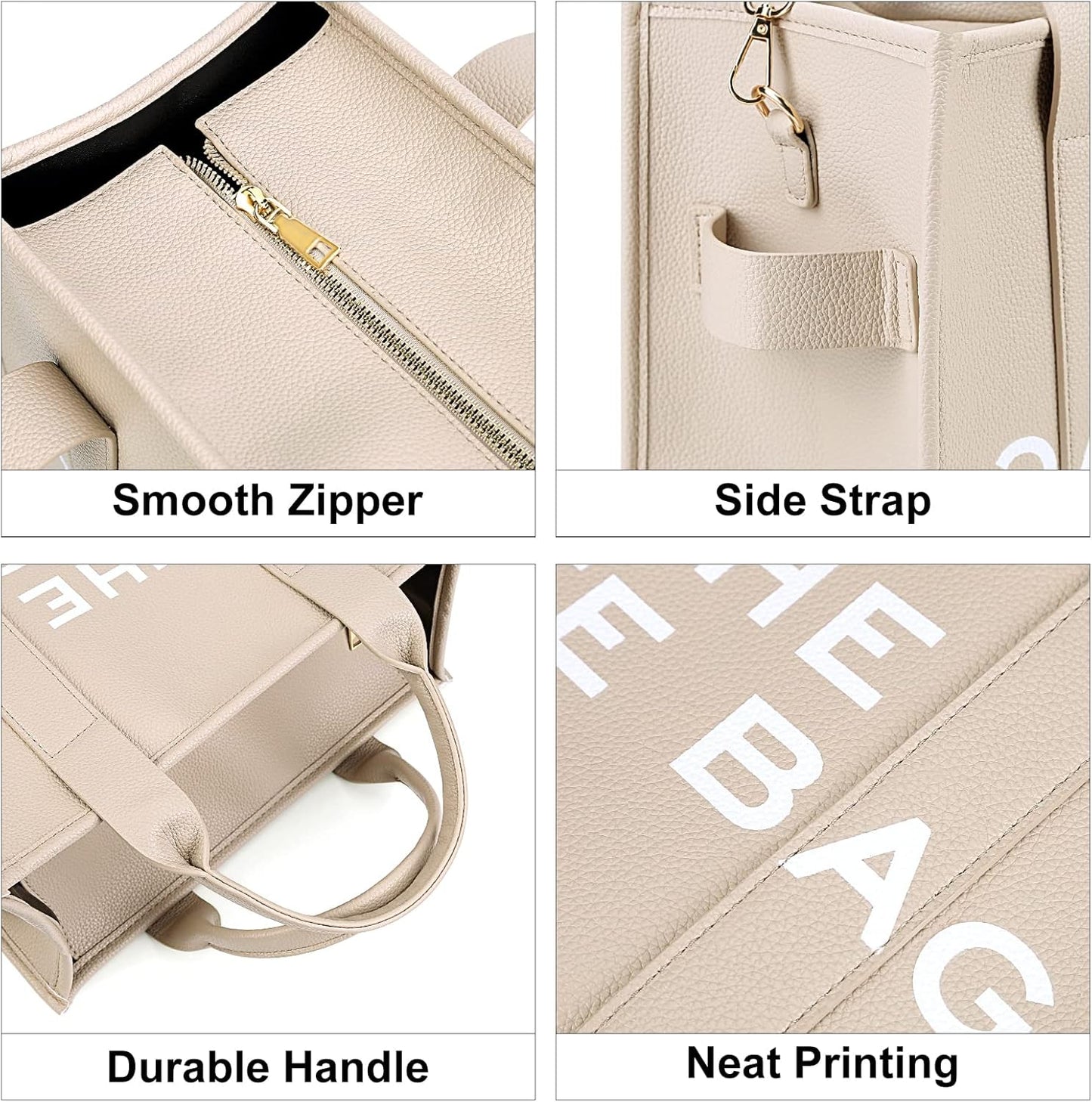 JQWSVE The Tote Bags for Women Handbag Tote Purse with Zipper PU Leather Crossbody Bag for Office, Travel, School, Pu-beige