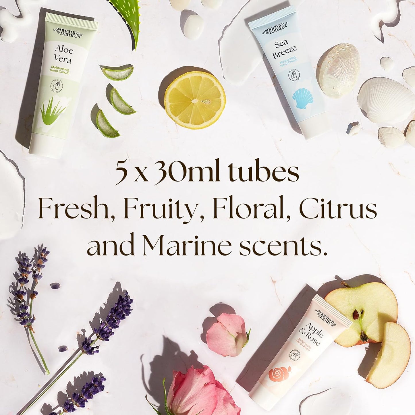 Hand Cream Gift Set from Nurture by Nature, 5pcs, Hand Lotion Travel Size, Enriched with 6% Shea Butter & Glycerin, Hand Cream for Women, Dry Skin, Mini Hand Cream Set, Hand Lotion Gift Set for Women