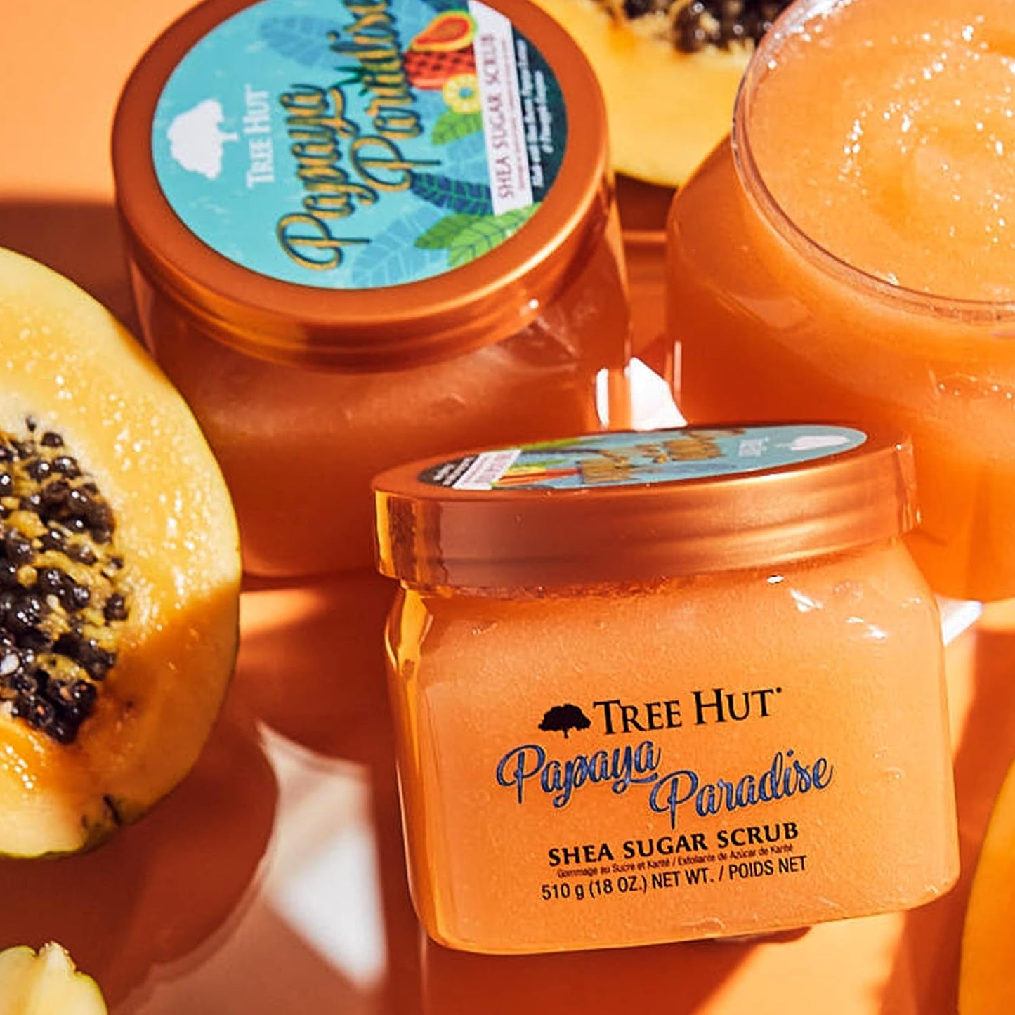 Tree Hut - Suikerlichaamscrub - Papaya Paradise - 510 g blik - Bevat sheaboter en ananas-oppervlakken - Helpt bij het herstellen van de glans van de huid - Voedt diep en glad