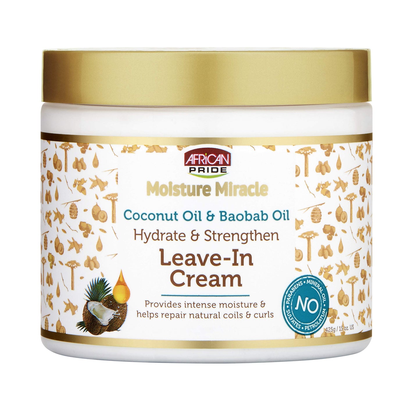 African Pride Moisture Miracle Coconut Oil & Baobab Oil Leave-In Hair Cream - Provides Intense Moisture & Helps Repair Natural Coils & Curls, Hydrates & Strengthens, 18 oz