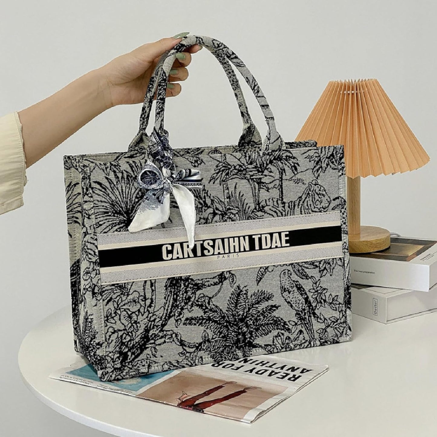 APLUSH Women Handbags Fashion Canvas Tote Bag Large Capacity Jacquard Retro Exquisite Shoulder Bag,Black,38 * 28 * 13cm