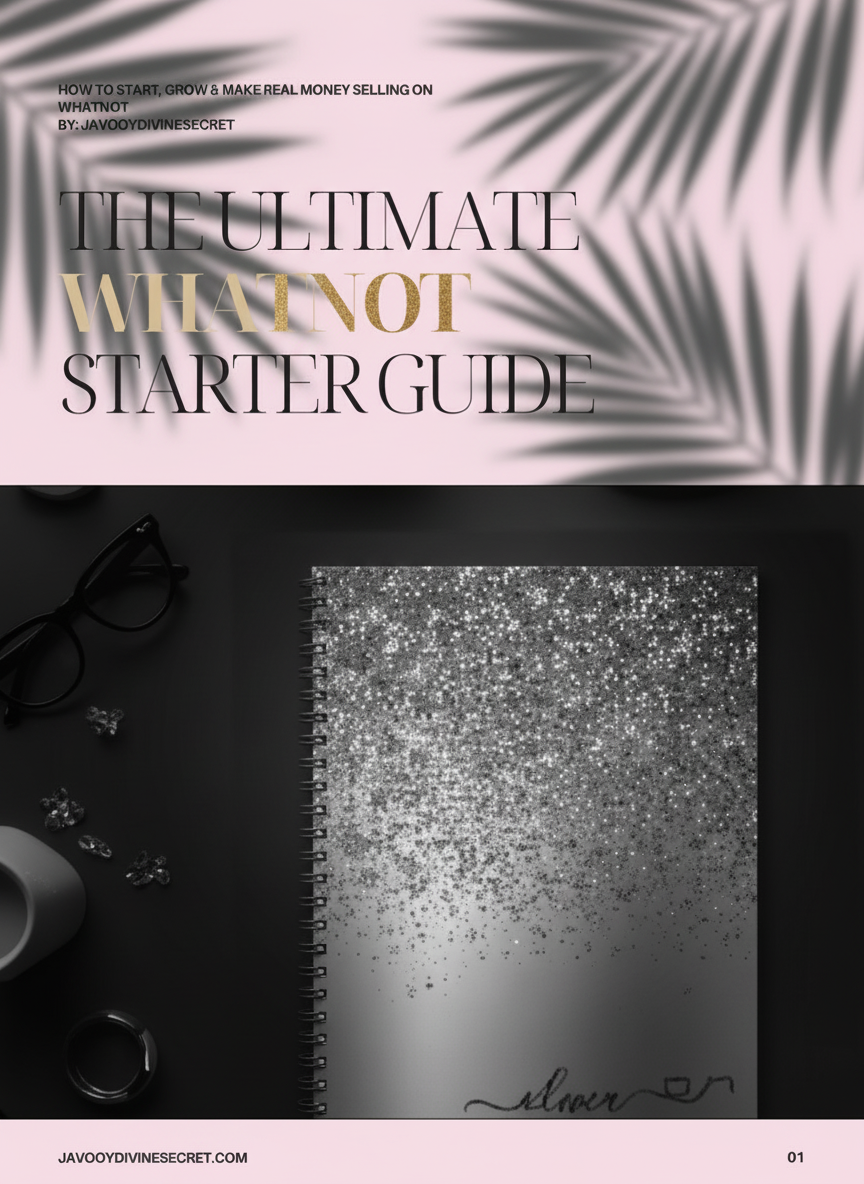Cover of 'The Ultimate WhaNoT Starter Guide' with a notebook and glasses on a light pink background.
