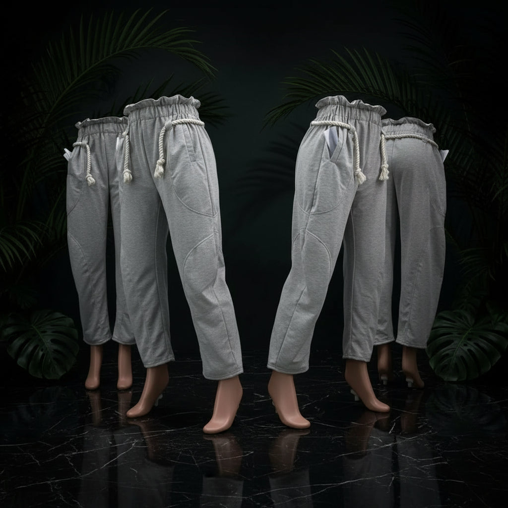 CM.YAYA Fashion Women Pocket Belt Wide Leg Loose Jogger pants bottums