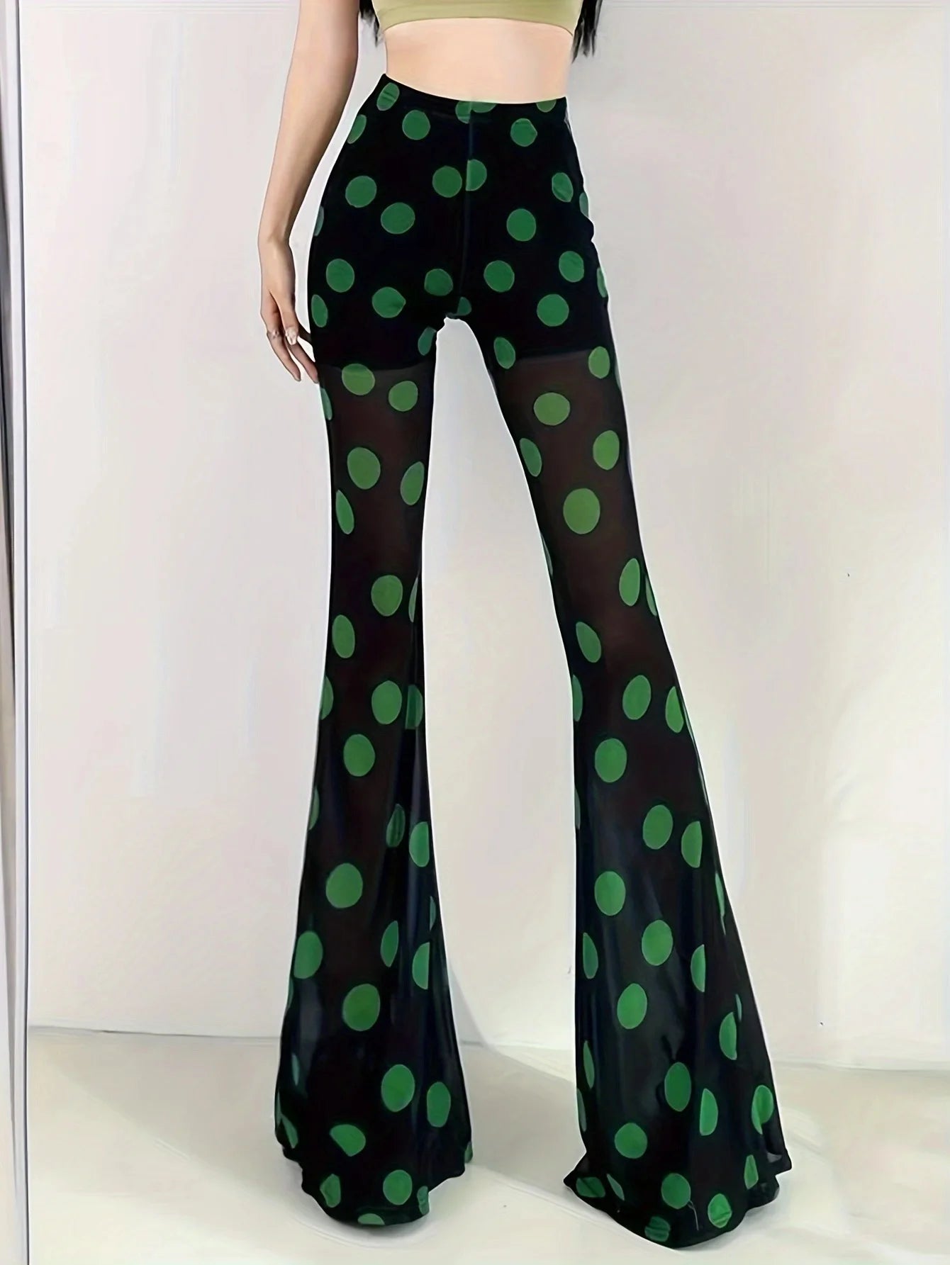 New Green Polka Dot Fresh Gauze Bell Pants