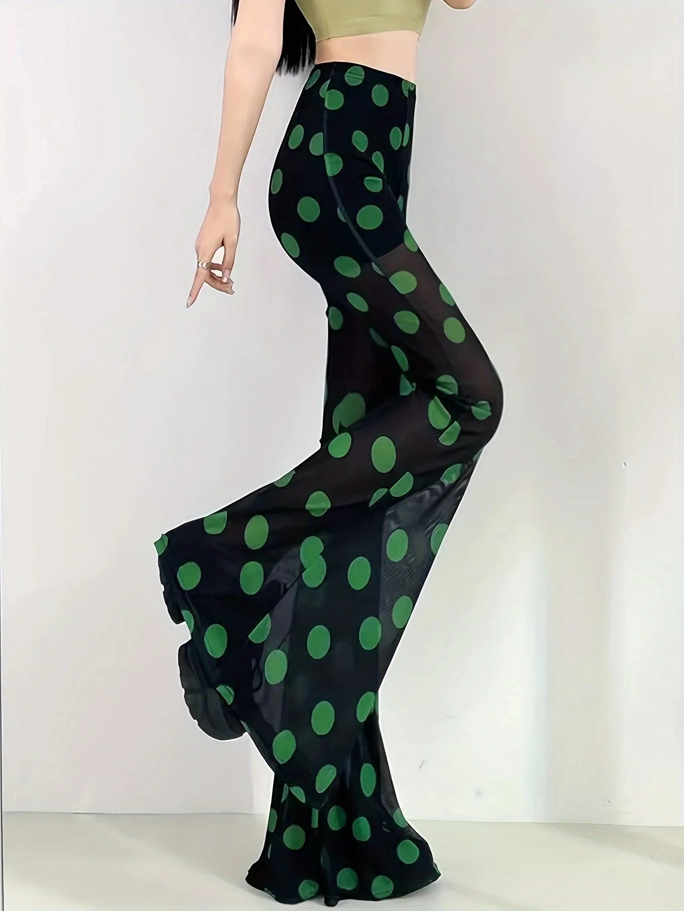 New Green Polka Dot Fresh Gauze Bell Pants