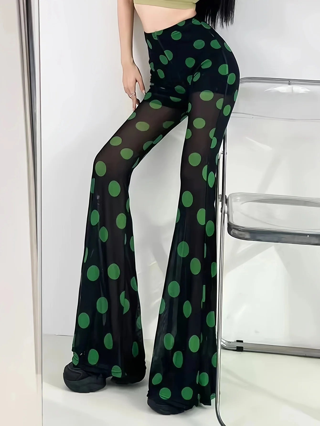 New Green Polka Dot Fresh Gauze Bell Pants