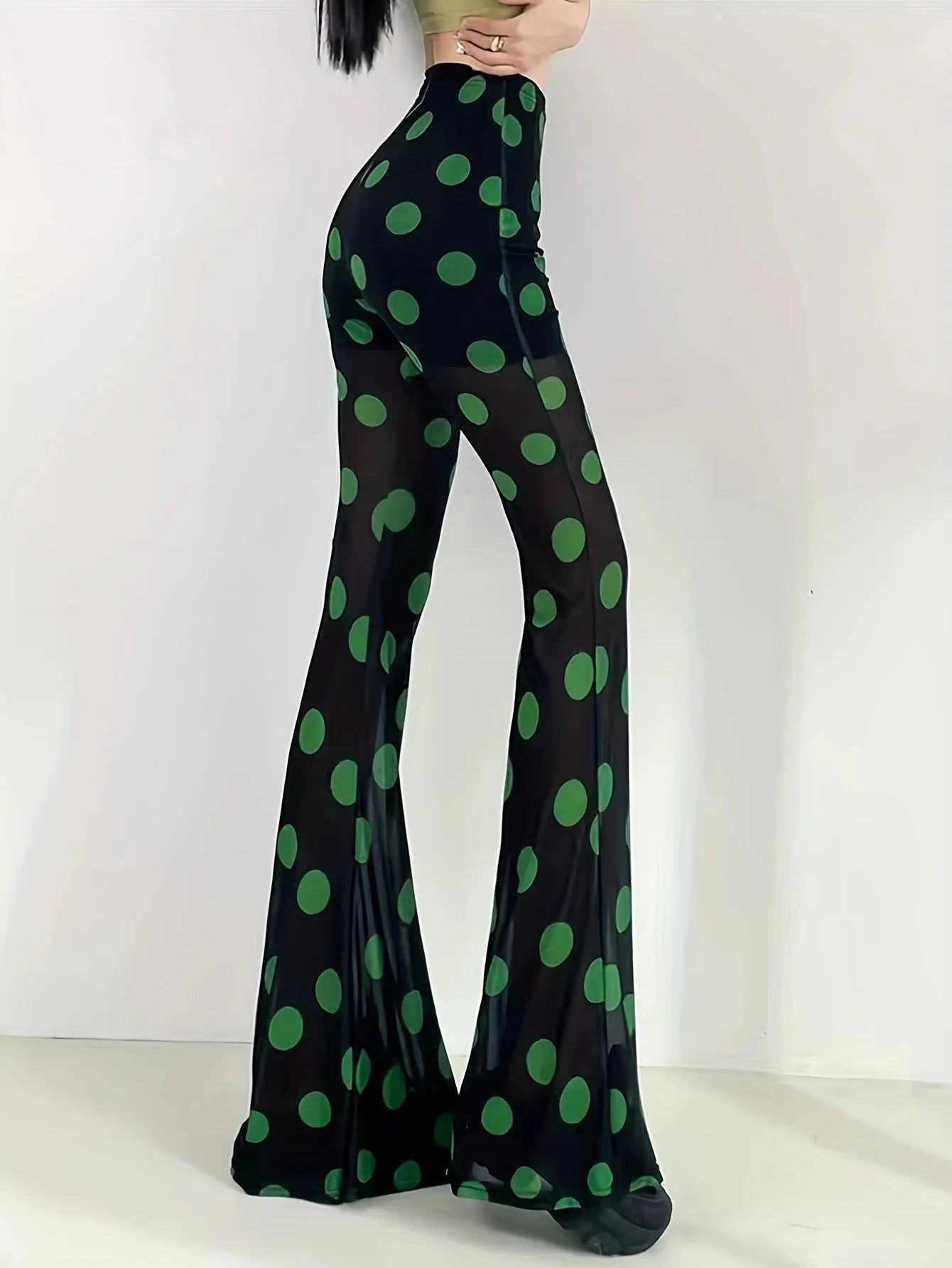 New Green Polka Dot Fresh Gauze Bell Pants