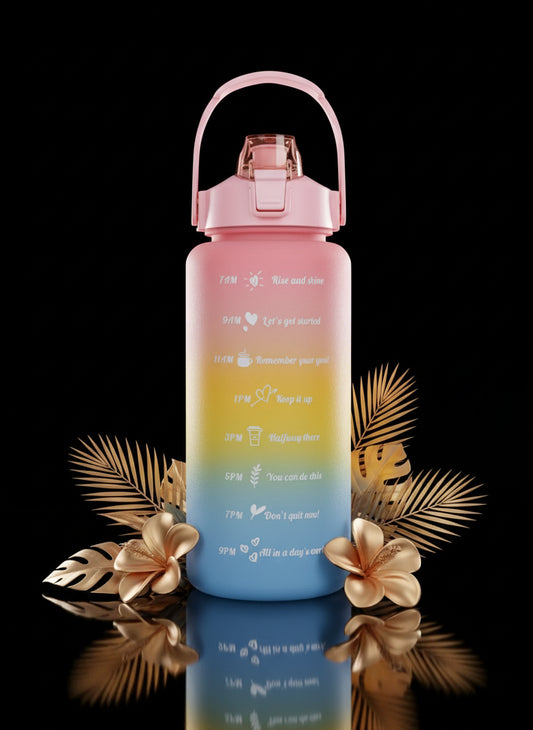 2 Liters Gradient Color Plastic Kettle Large Portable Travel Water Bottle with Straw Sports Cup High Value Big Fat Cup Adult
