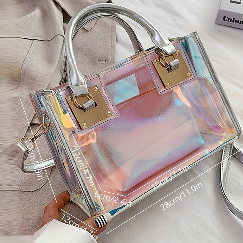 Iridescent Laser Print Convertible Shoulder Crossbody & Handbag