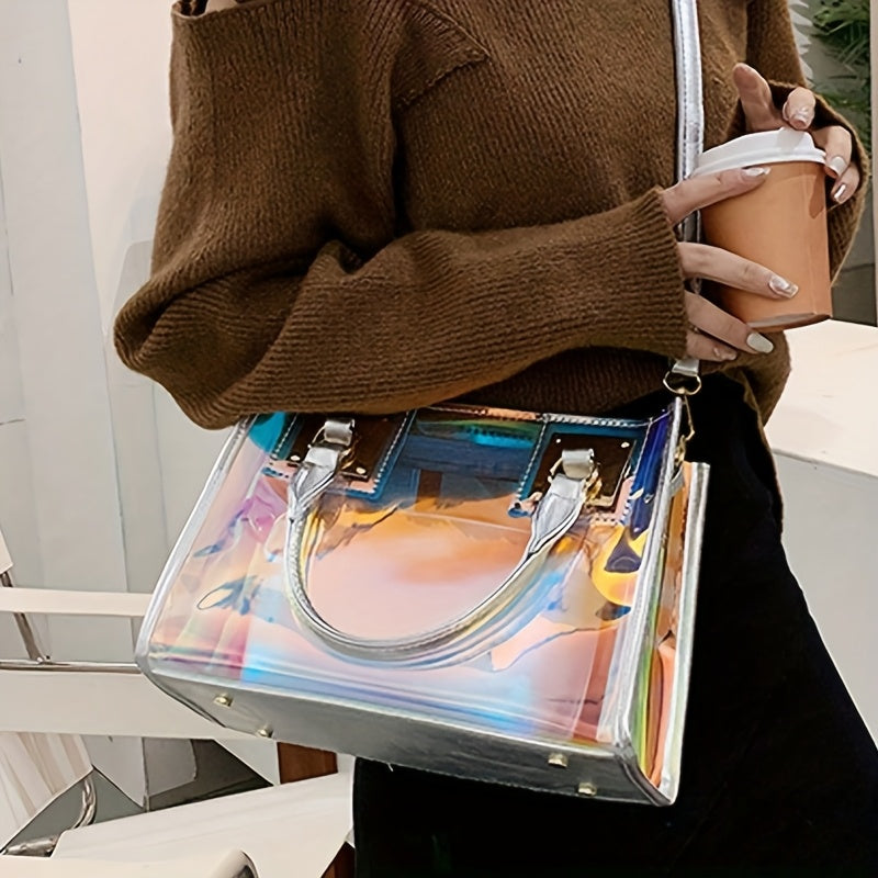 Iridescent Laser Print Convertible Shoulder Crossbody & Handbag