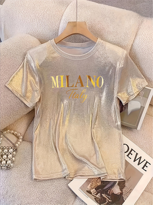 Milano Italy" Graphic T-Shirt - Sparkling Champagne Golden