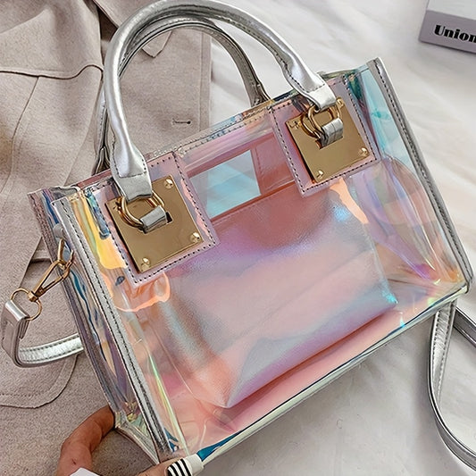 Iridescent Laser Print Convertible Shoulder Crossbody & Handbag
