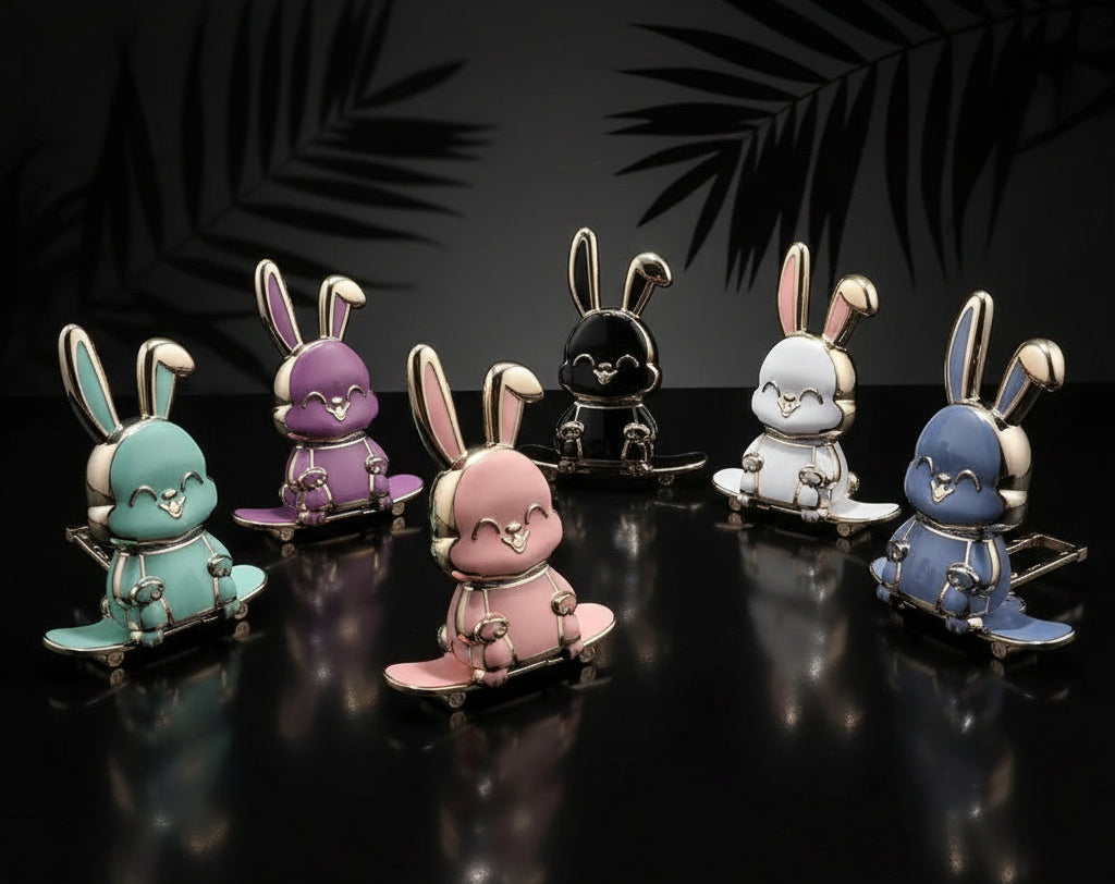 Ultra-Thin Cartoon Rabbit Phone Stand - Universal Finger Ring Holder with Foldable Design and Adhesive Support Frame