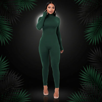 Azhong Women's Sexy Long Sleeve Turtleneck Jumpsuits Bodycon Back Zipper High Waist One Piece Casual Club Rompers