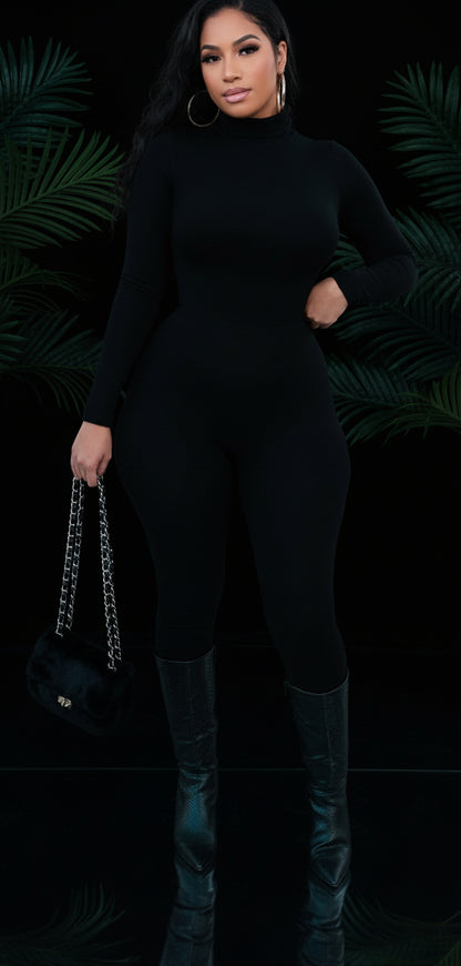 Azhong Women's Sexy Long Sleeve Turtleneck Jumpsuits Bodycon Back Zipper High Waist One Piece Casual Club Rompers