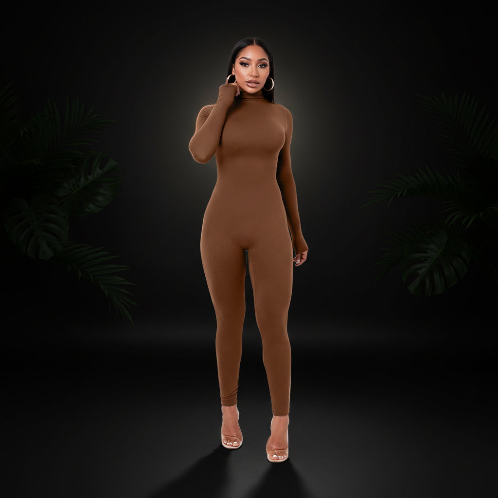 Azhong Women's Sexy Long Sleeve Turtleneck Jumpsuits Bodycon Back Zipper High Waist One Piece Casual Club Rompers