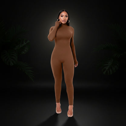 Azhong Women's Sexy Long Sleeve Turtleneck Jumpsuits Bodycon Back Zipper High Waist One Piece Casual Club Rompers