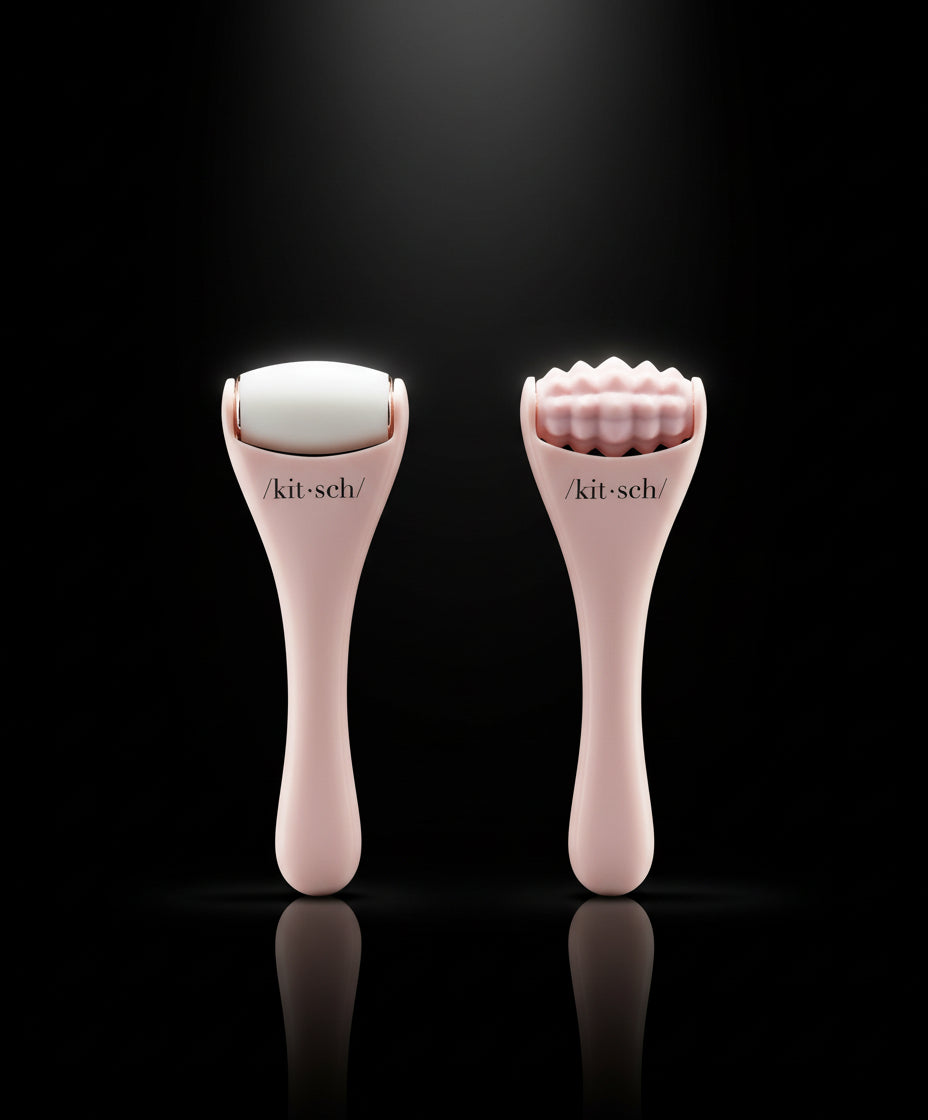 Kitsch Mini Ice Roller & Mini Face Roller Set with Pouch - Ice Roller for Face and Eye Puffiness | Facial Roller & Facial Massage Roller | Facial Roller for Puffy Eyes | Face Ice Roller (Blush)