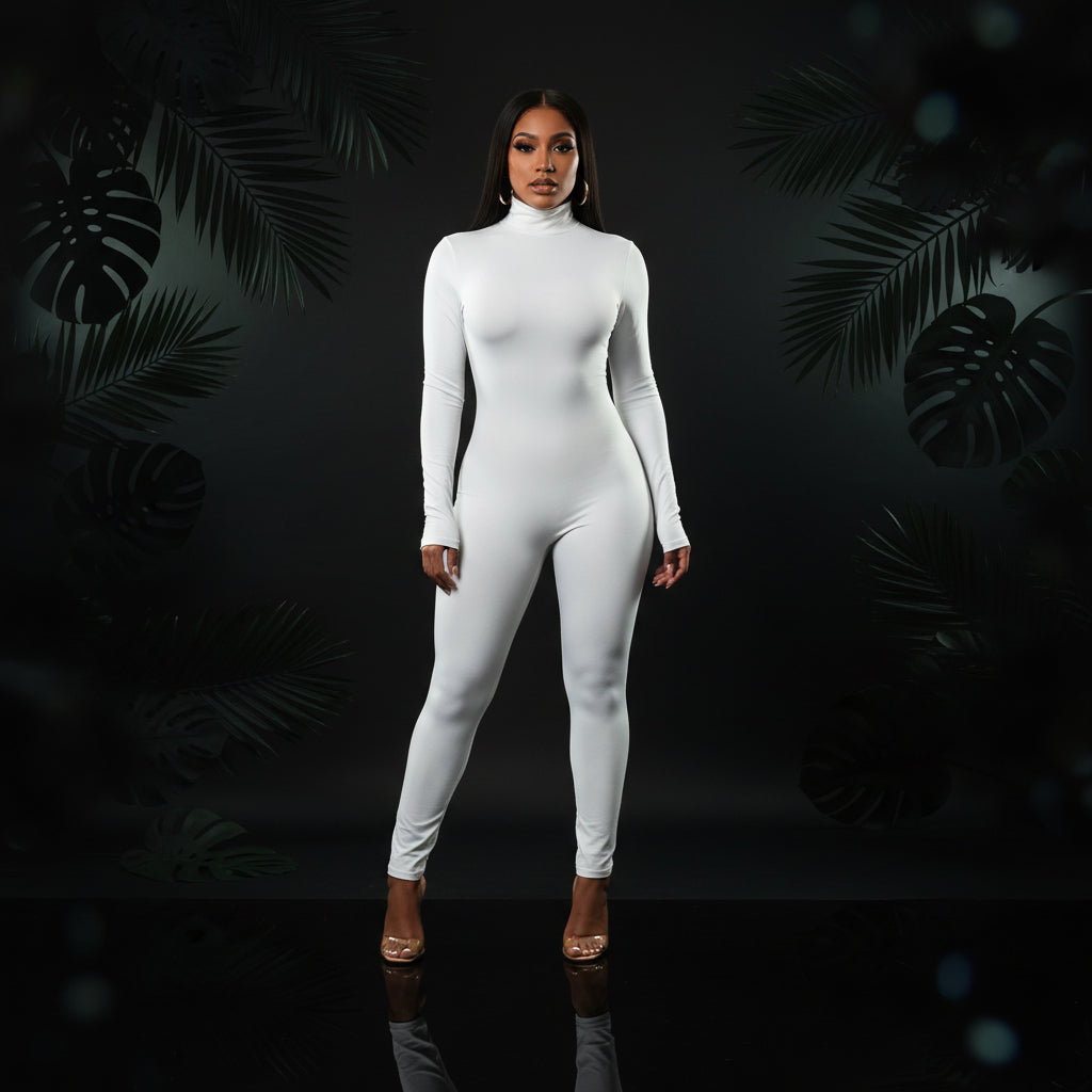 Azhong Women's Sexy Long Sleeve Turtleneck Jumpsuits Bodycon Back Zipper High Waist One Piece Casual Club Rompers