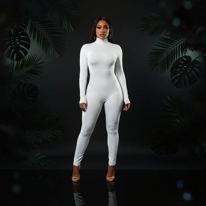 Azhong Women's Sexy Long Sleeve Turtleneck Jumpsuits Bodycon Back Zipper High Waist One Piece Casual Club Rompers