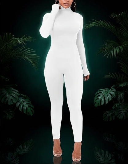 Azhong Women's Sexy Long Sleeve Turtleneck Jumpsuits Bodycon Back Zipper High Waist One Piece Casual Club Rompers